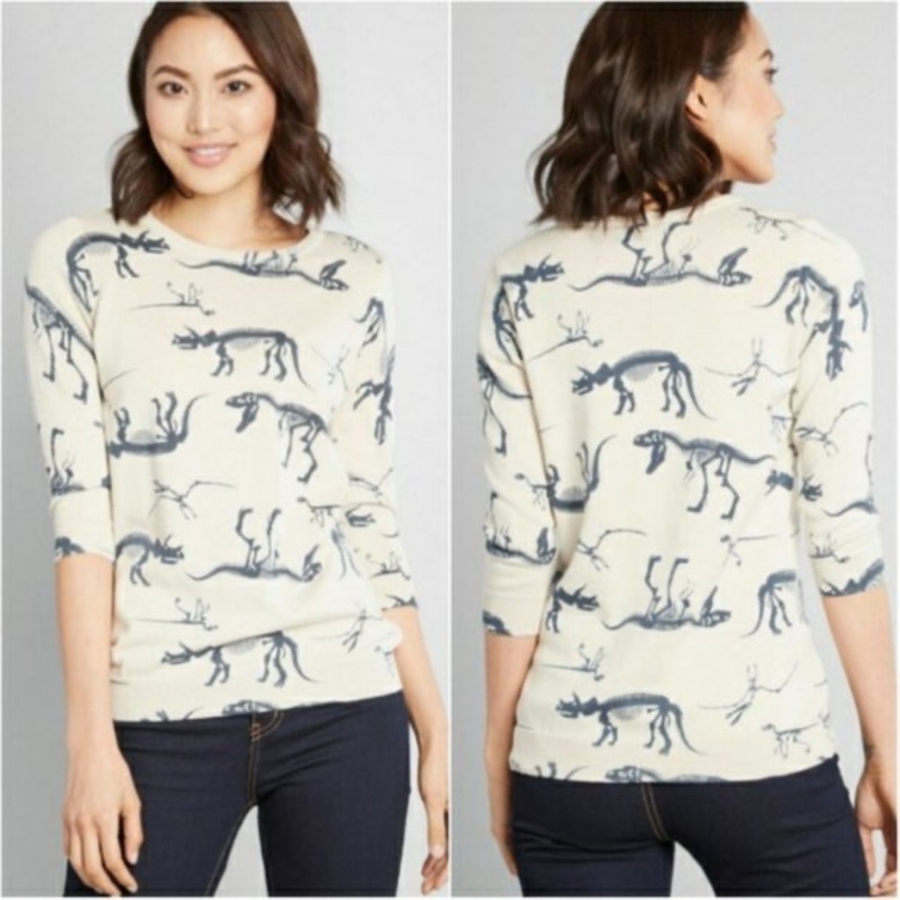 ModCloth Put to Quirk Dinosaur Fossil Knit Sweater